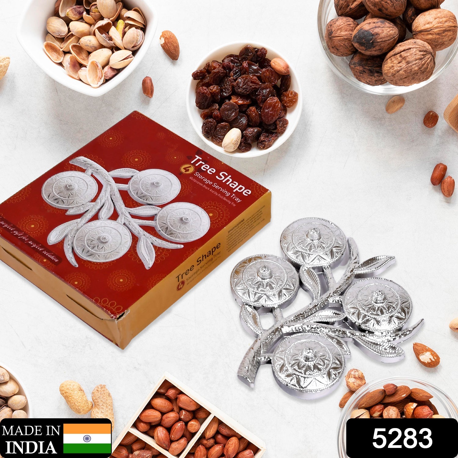 5283 Tree Shape 4 Compartment Mukhwas Dani Serving Tray For Home & Kitchen Use 5283 Tree Shape 4 Compartment Mukhwas Dani Serving Tray For Home & Kitchen Use